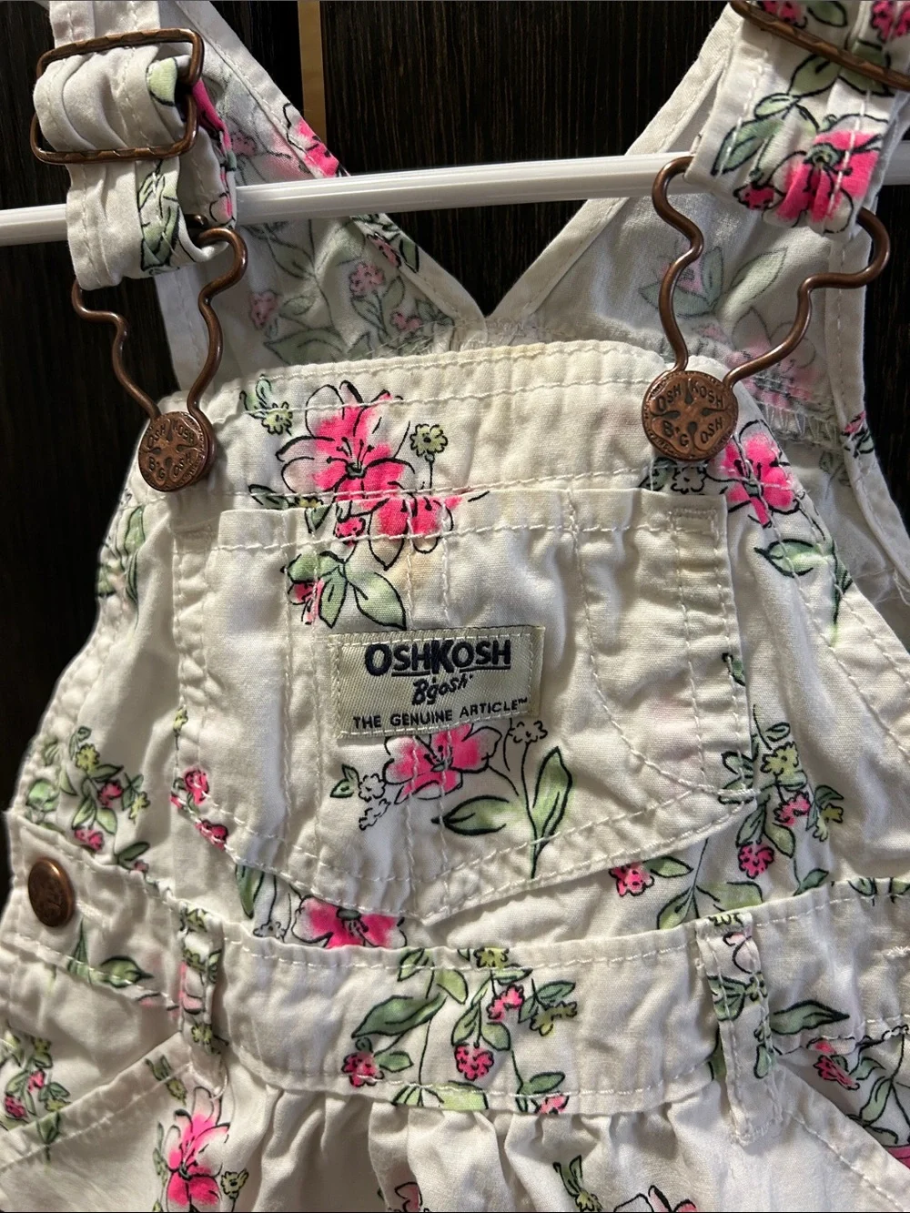 OshKosh B'gosh Cream Floral Overall Dress with Pink Accents